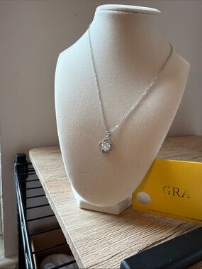 Silver Floral Pendant Moissanite Necklace - Women Jewelry